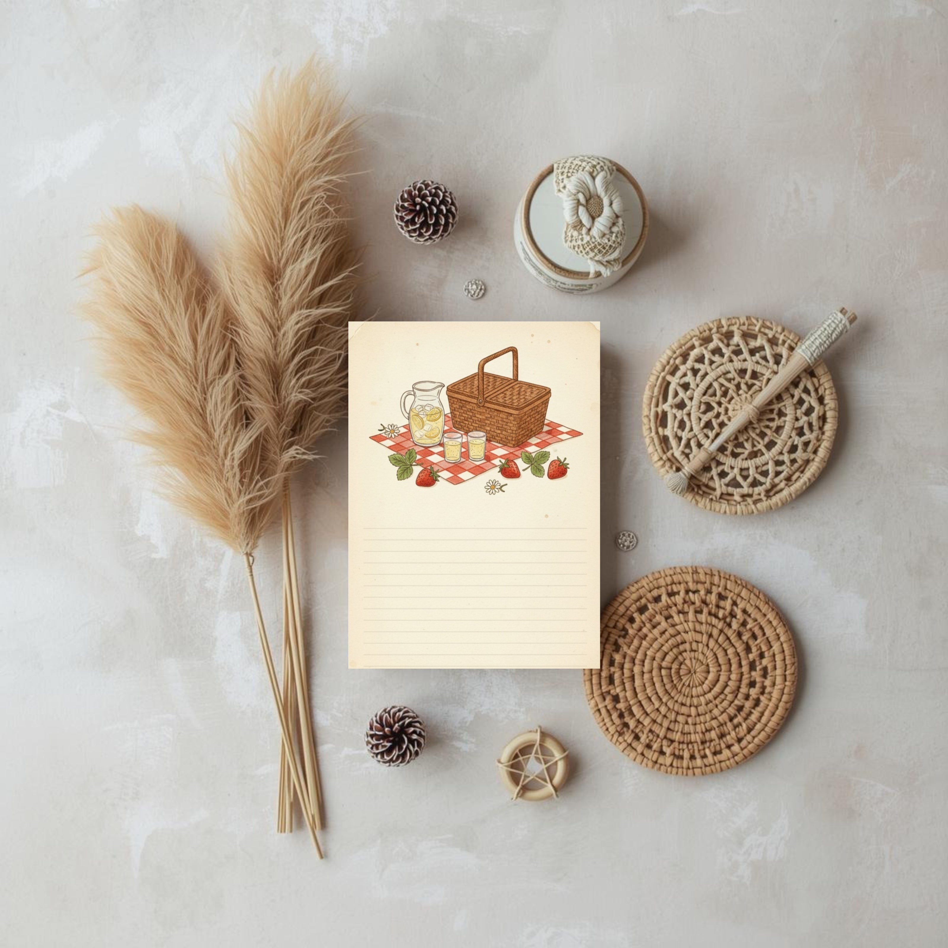 Strawberry Cottagecore Digital Notebook: Aesthetic Gingham Lined Journal Paper (GoodNotes & Printable PDF)