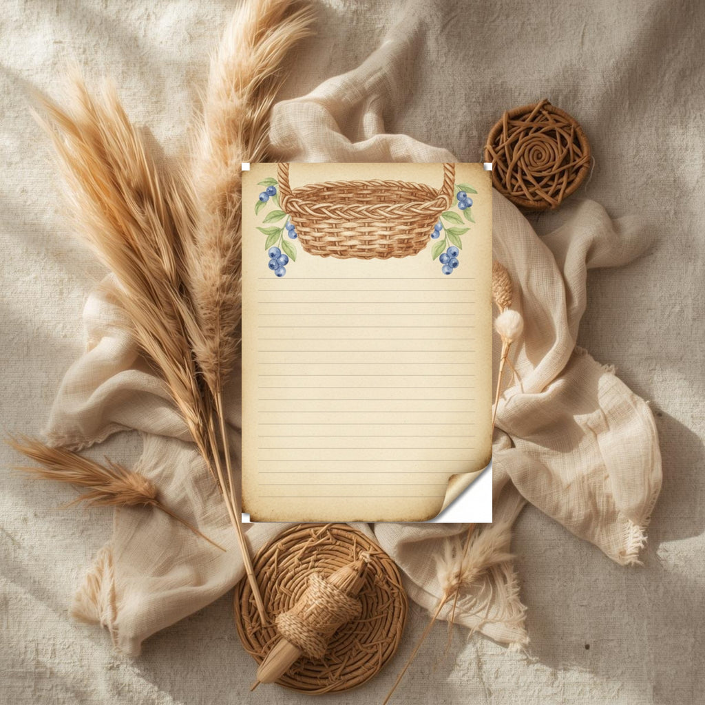 Blueberry Cottage Digital Notebook: Light Blue Gingham Lined Journal & Aesthetic Recipe Planner PDF