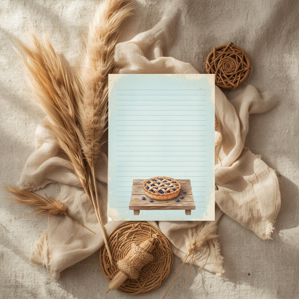 Blueberry Cottage Digital Notebook: Light Blue Gingham Lined Journal & Aesthetic Recipe Planner PDF