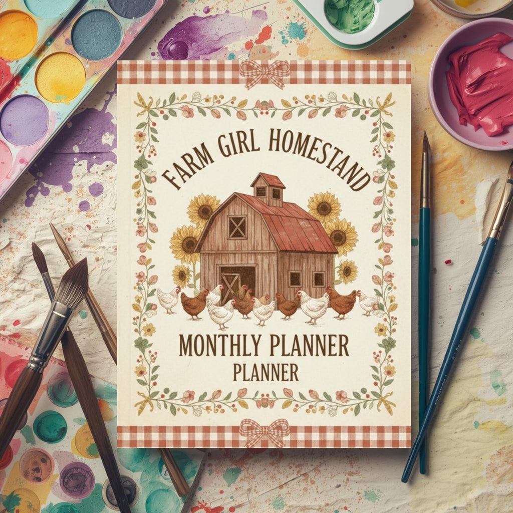 Farm Girl Homestand Monthly Planner: Rustic Homesteading Digital & Printable Organizer (Sunflower & Chicken Theme)