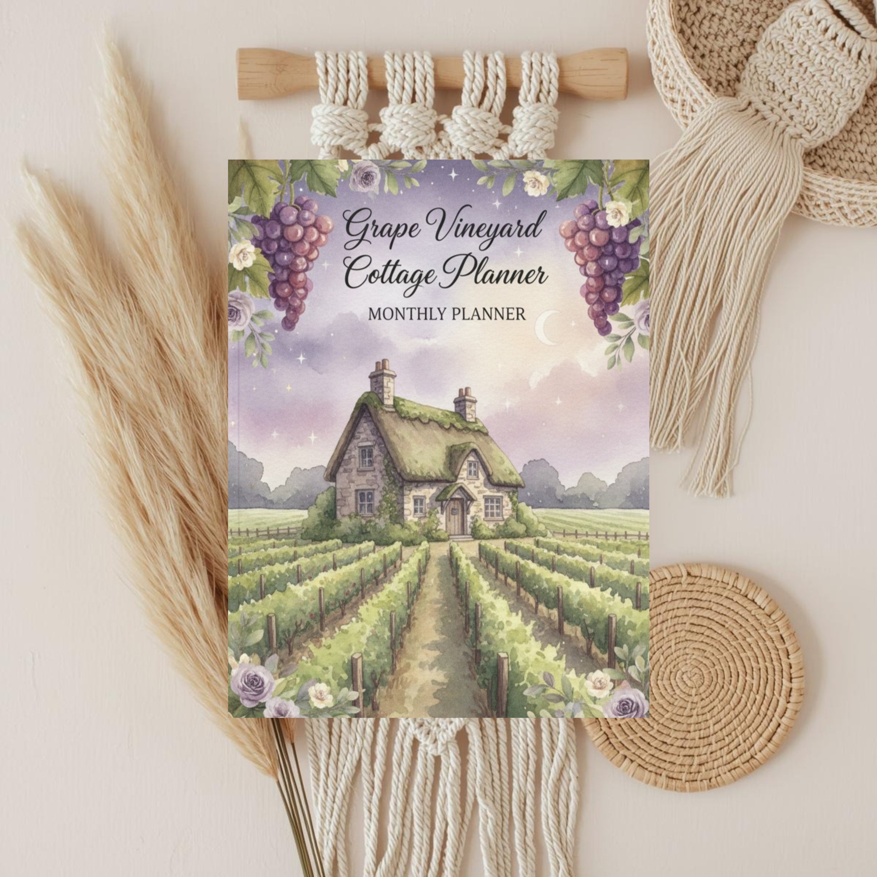 Cozy Grape Vineyard Cottage Monthly Planner: Aesthetic Digital & Printable PDF Organizer