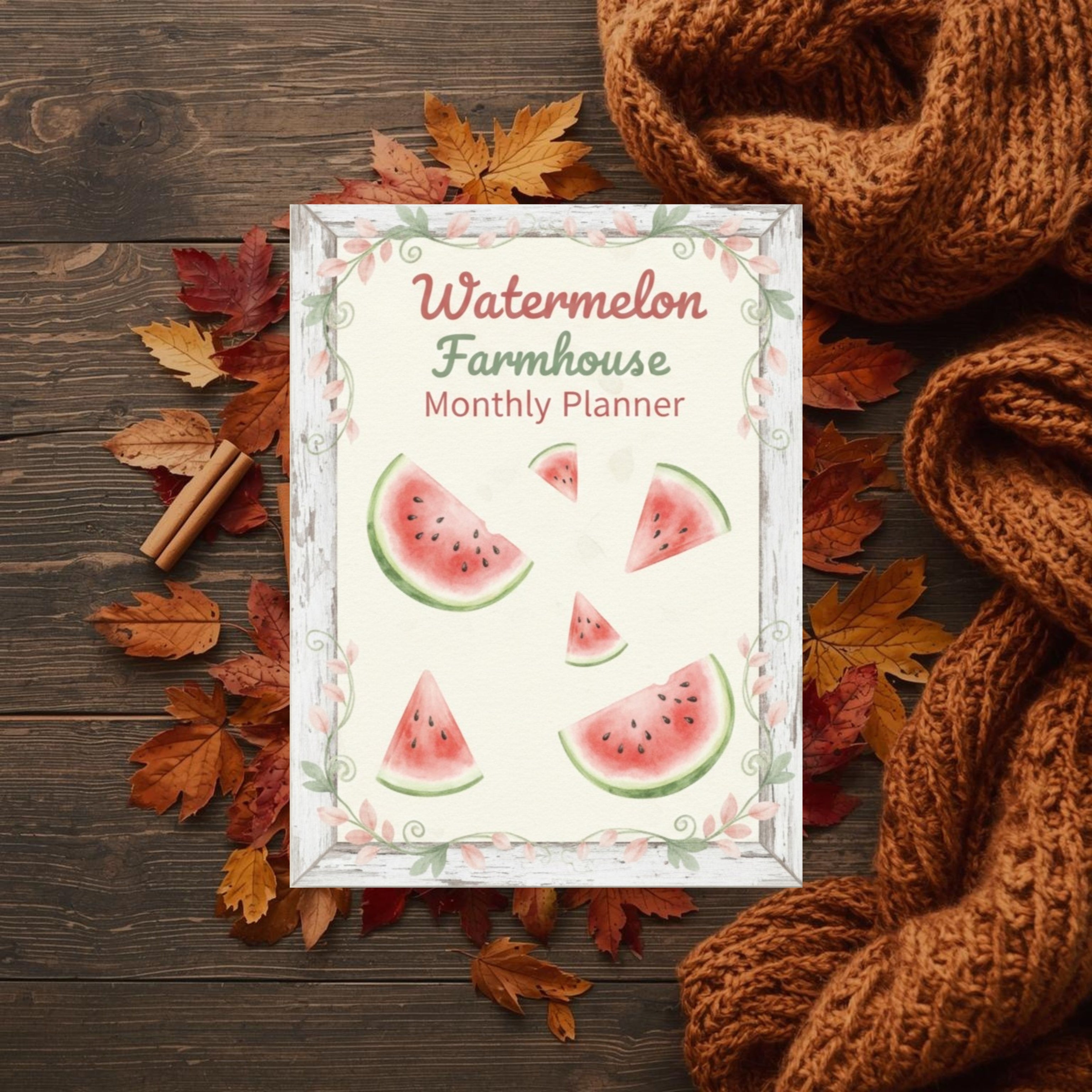 Watermelon Farmhouse Monthly Planner: Undated Digital PDF, Habit Tracker, Budget, & Reflection Pages