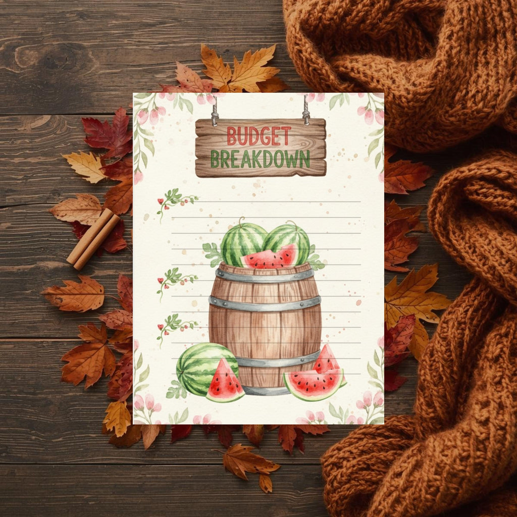 Watermelon Farmhouse Monthly Planner: Undated Digital PDF, Habit Tracker, Budget, & Reflection Pages