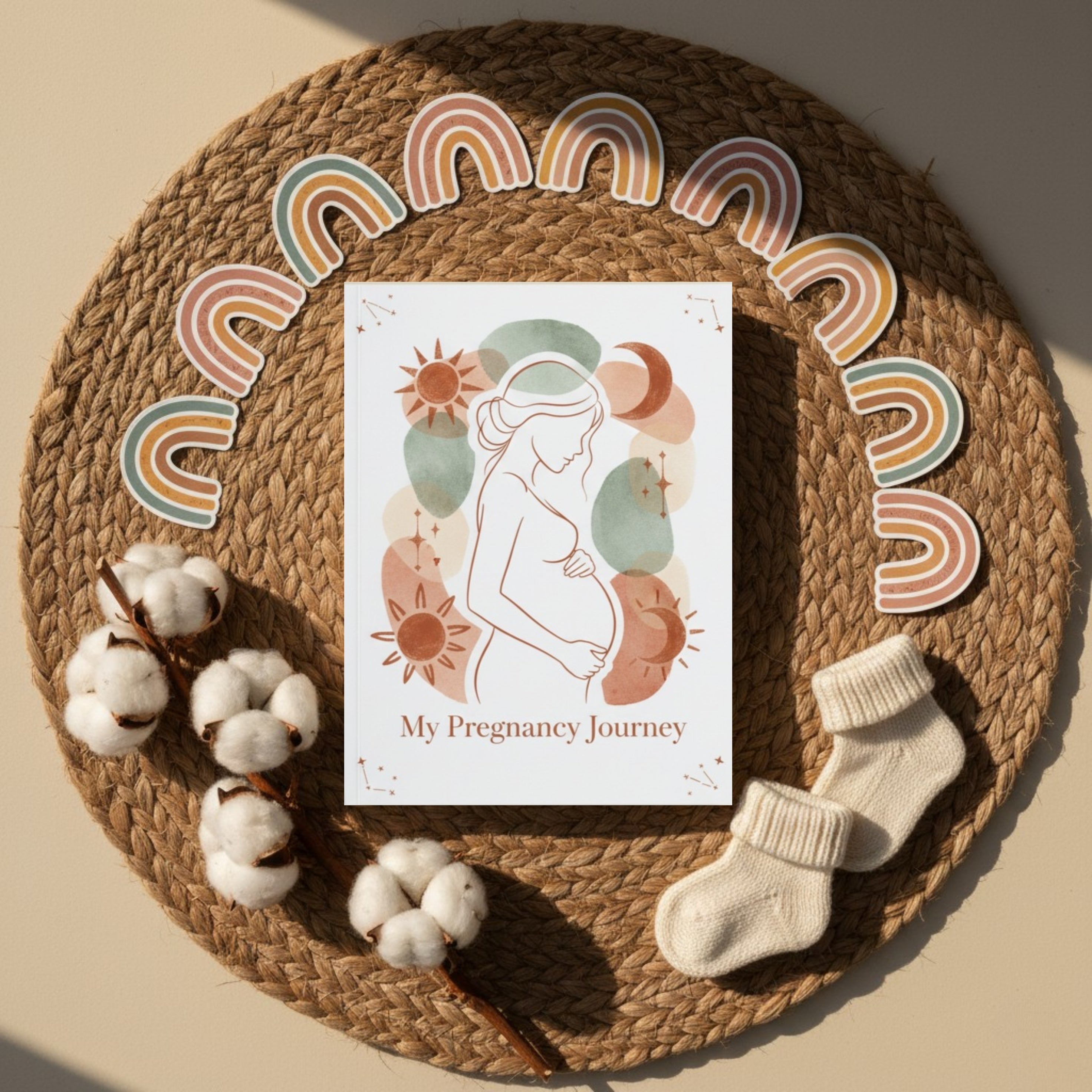 Boho Pregnancy Journal: Aesthetic Digital Keepsake & Trimester Tracker (Minimalist Rainbow Baby Memory Book)