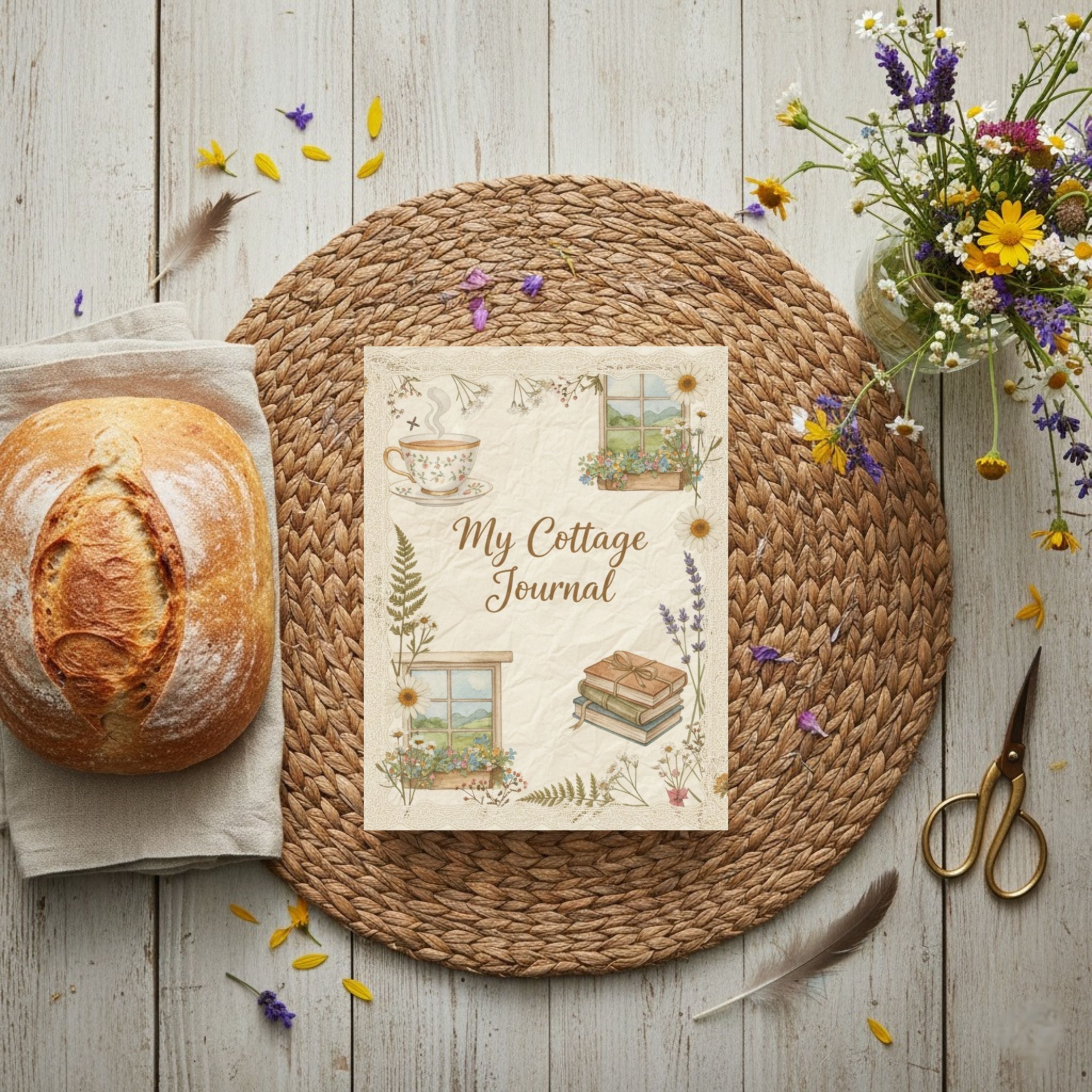 Vintage Cottage Journal: Rustic Sketch Digital Notebook for Cozy Reflection & Mindful Living (GoodNotes & Printable)