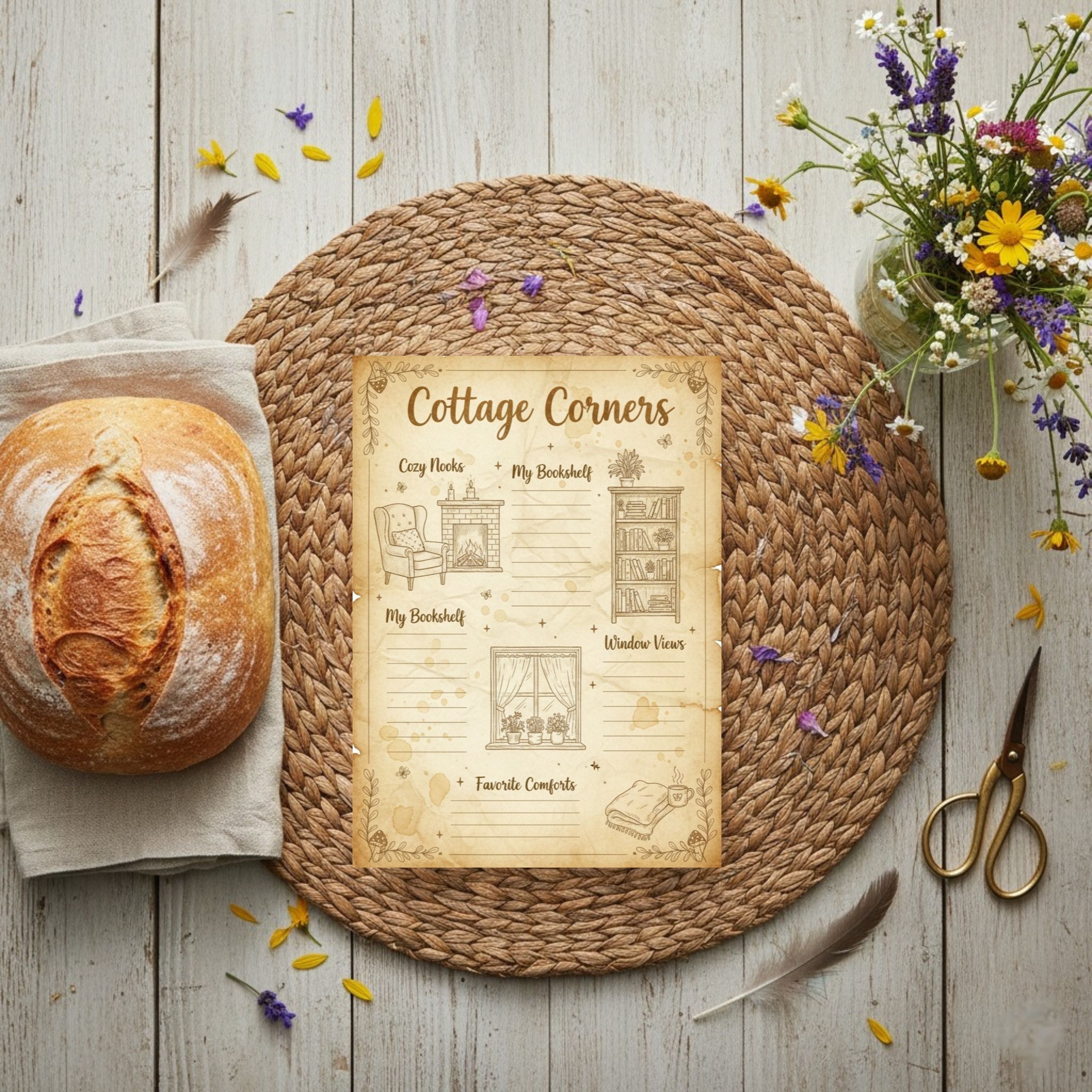 Vintage Cottage Journal: Rustic Sketch Digital Notebook for Cozy Reflection & Mindful Living (GoodNotes & Printable)